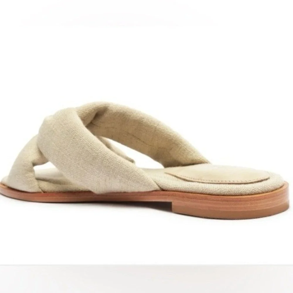 SCHUTZ Fairy Casual Linen Sandals Oyster Square Toe Sandal Size 5B With Dust Bag